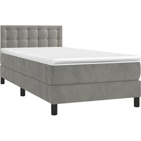 Estructura de cama LED con cabecero con somier colchón 80x200cm tela terciopelo gris claro TDL0208492