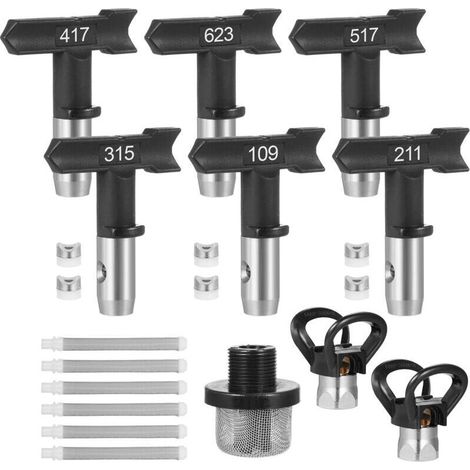6 Pièces Embouts Réversibles pour Pulvérisateur Airless - Jeu de Buses Haute Pression (109/211/315/417/517/623)-Compatible Machines à Peinture sans Air pour Maison,Jardin,Clôtures