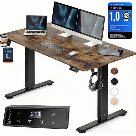 CASARIA® Höhenverstellbarer Schreibtisch elektrisch mit Wireless Charger & USB-C/A Anschluss LCD-Display Memory-Funktion 80 kg belastbar ergonomisch L, Vintage-Braun