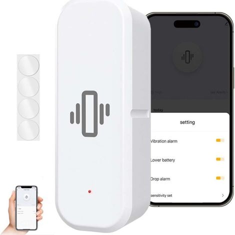 Vibration Sensor with APP Alarm, Mini Glass Break Detector with Adjustable Sensitivity, Window Alarm Sensor