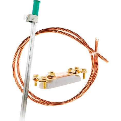 Zenitech – Piquet de terre acier galvanisé 1m – Tresse de cuivre pour mise à la terre – Barrette de connexion incluse