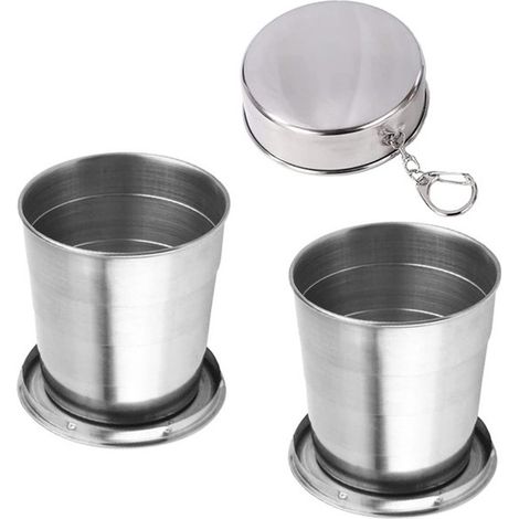 Gobelet pliable en acier inoxydable 304 - Format nomade - Lot de 2 - 250 ml - Mug pliable en acier inoxydable - Gobelet de voyage pliable - Café - Thé - Idéal pour les déplacements - Camping - Réutili (1/5)