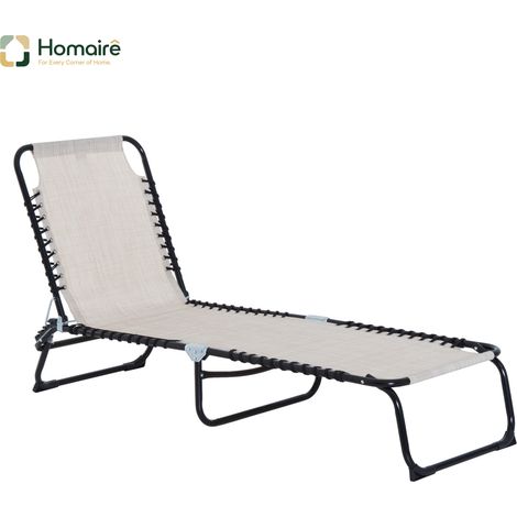 HOMAIRE Sonnenliege faltbar 4-stufig verstellbar mit Stahl Mesh-Stoff beige für entspannte Stunden im Freien