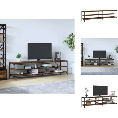 Meuble TV chêne fumé 200x30x50 cm bois d'ingénierie et métal - Meubles Tv - Meuble Tv - Meuble Multimedia - Armoire Media - Meuble Salon (1/5)
