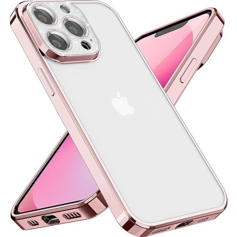 Hülle für Apple iPhone 13 Pro, halbtransparenter rosa Rahmen, Blitzkamera (1/5)