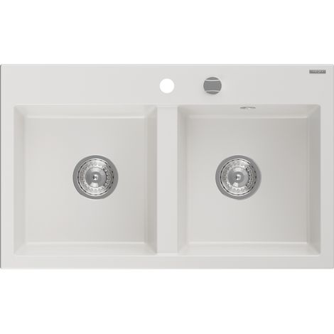Mexen Hektor Granitspüle 2-Komponenten 800 x 480 mm, weiß, Siphon Chrom - 6521802000-20