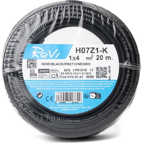 Halogenfreies Elektrokabel 4 mm² Schwarz 20 m PVC-Draht H07Z1-K Elektrokabel (1/5)