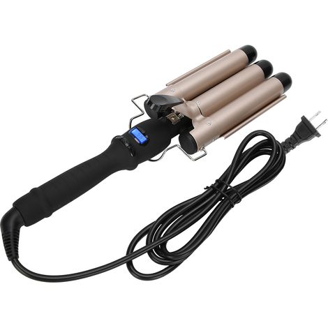 Fer à friser 3 barils 32mm, ondulateur professionnel pour cheveux, lisseur boucleur doré, outils de coiffage 110-240V prise US (1/5)