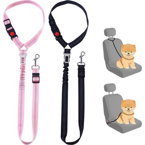 2 Pièces Ceinture Chien Voiture, Laisse de Sécurité de Voiture, Réglable Harnais Chien Voiture avec Élastique, 2 en 1 Ceinture de Sécurité de Chocs pour Chiens et Chats (1/5)