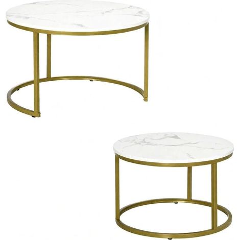Mesa auxiliar nido moderna de 2 piezas en blanco y dorado (1/5)