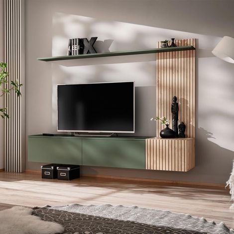 Ensemble Meuble TV "Solo" 180cm Vert & Naturel