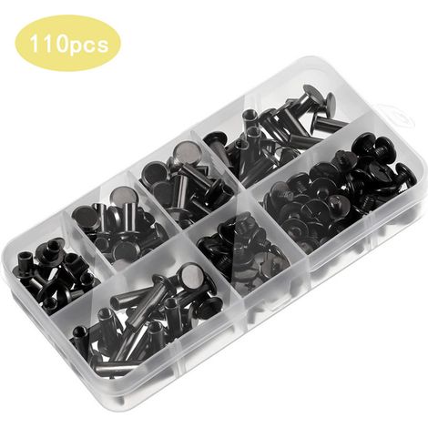 110 vis Chicago noires tête ronde 6 tailles pour travaux cuir DIY, poinçon et tournevis inclus (1/4)