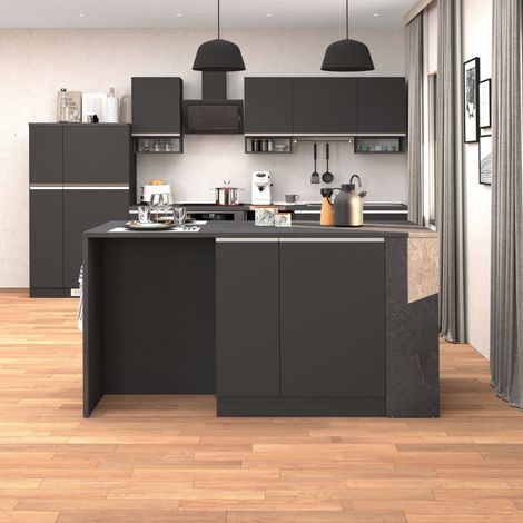 WHOUS Isola da cucina Sole 2 ante 2 cassetti e 1 scaffale antracite opaco/report 168x90x91 cm