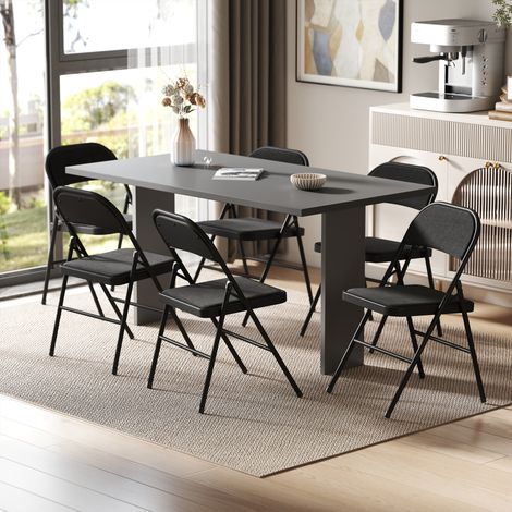 Lot de 6 chaises pliantes chaises de salle à manger portables cadre en acier 45 x 46 x 78 cm noir (1/5)