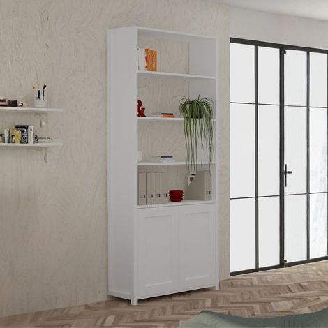 Libreria Miraflor con 2 ante e 4 vani a giorno colore bianco 98.7x35.2x230H (1/2)