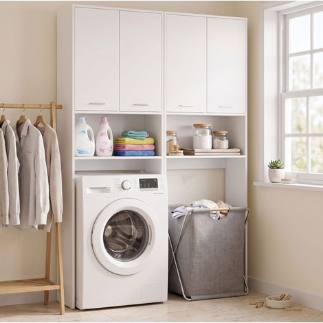 Mueble alto de baño para lavadora, 66 x 24 x 191 cm, blanco DESVIAE (1/5)