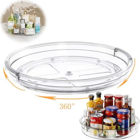 Étagère à épices rotative à 360° - Étagère de rangement - 30 cm de diamètre - Transparente - Convient pour les placards, cuisines, garde-manger, plans de travail, salles de bain, coiffeuses, armoires (1/5)