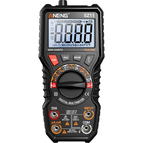 Das Wandmultimeter SZ11 mit 6000 Zählern misst Wechsel- und Gleichstrom, Spannung, Widerstand, Kapazität und Frequenz (Hz).