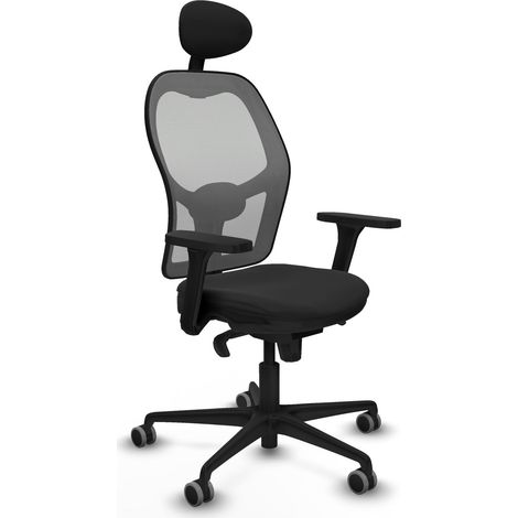 Jorquera sincro malla gris similpiel negro brazos 3D base nailon cabecero fijo ruedas 65mm engomada (1/5)