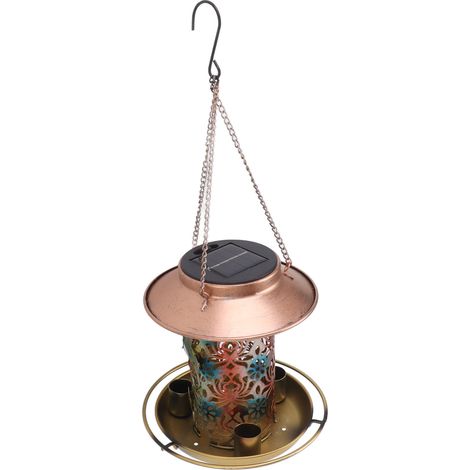 Solarbetriebene Vogelfutterstation für den Außenbereich, zum Aufhängen, mit schönem Hohlraumdesign, wasserdicht, Vintage-Design, ideal für Vogelliebhaber. (1/5)