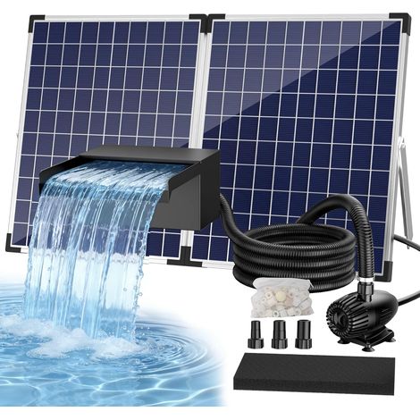 Ensemble complet de cascade solaire en acier inoxydable 50W avec pompe et filtre 40W 2100L/H 20 cm pour bassin de jardin, étang de poissons rouges, étang à poissons, décoration de jardin (1/5)