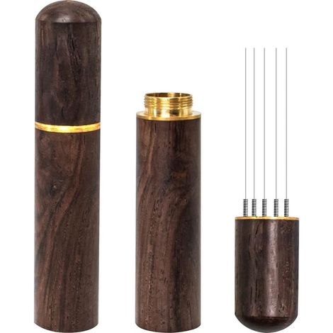 Agitador de café espresso de 5 pines y 0,4 mm, dispensador de café espresso con mango y soporte de madera natural (ébano). (1/5)