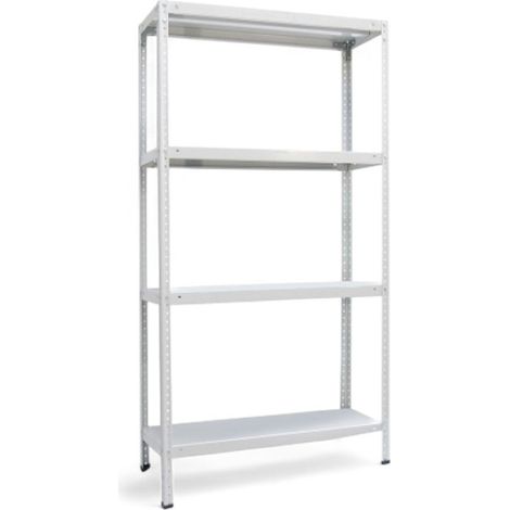 Scaffale a 4 ripiani in acciaio verniciato bianco 80x30x151 cm sistema modulare di montaggio resistente e sicuro (1/2)