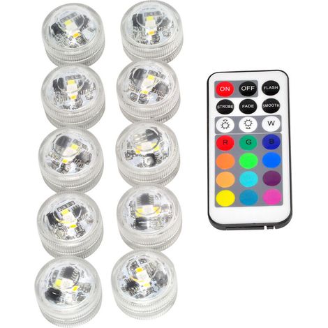 Mini-wasserdichte RGB-LED-Taucherlampe mit Kerzenfunktion, 1 Stück, Fernbedienung für Teich und Aquarium, 10 Stück