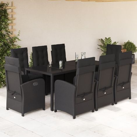 9-tlg. Garten-Essgruppe mit Kissen Schwarz Poly Rattan vidaXL (1/5)