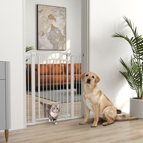 Porte pour chien de 104 cm de haut avec porte pour chat, rallonges de 7 cm et 14 cm, pour escaliers & portes, largeur de 76 à 104 cm