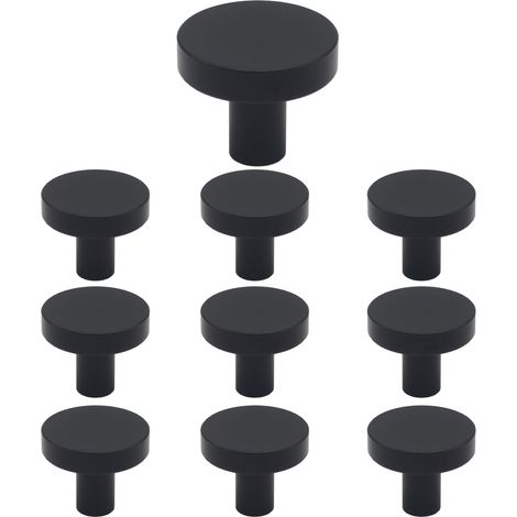 Juego de 10 pomos negros para muebles, pomos macizos para cómodas, pomos para cajones de cocina, pomos redondos de un solo orificio en negro mate para muebles y cajones, aleación de aluminio, 3 x 3 x  (1/5)