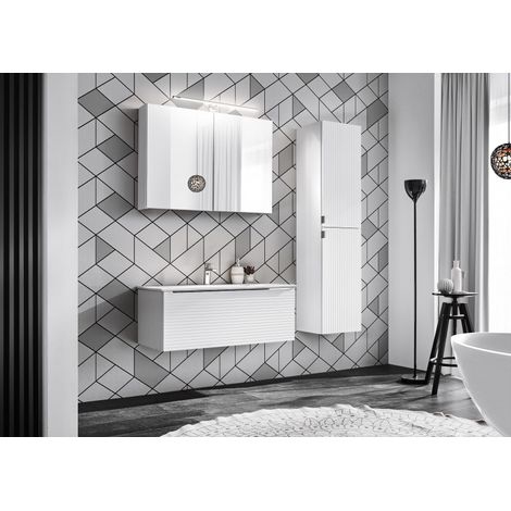 Ensemble salle de bain meuble vasque 90 cm + 2 éléments - Camille White - Livraison gratuite