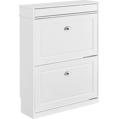 SoBuy Shoe Cabinet Storage with 2 Flip Doors, Entryway Shoe Cabinet, Shoe Storage Cabinet Holds 12 Pairs of Shoes for Hallway, Entryway 75x24x96cm White FSR78-L-W