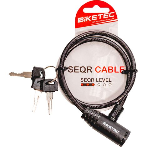 CÂBLE ANTIVOL BIKETEC SEQR : CÂBLE DE 6 MM, 60 CM AVEC CADENAS, 3 CLÉS,