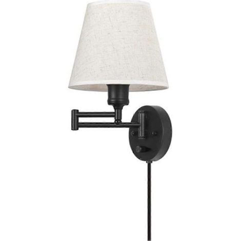 Applique murale à bras articulé, à brancher, avec abat-jour en lin opaque et cache-cordon à double sens, pour l'éclairage de chambre (1 lumière). (1/5)