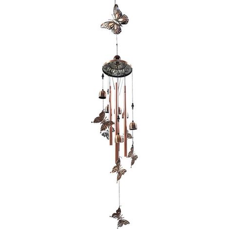Carillon à Vent en Fer Forgé avec 4 Tubes Métalliques et Décoration Papillon pour Intérieur et Extérieur (1/5)