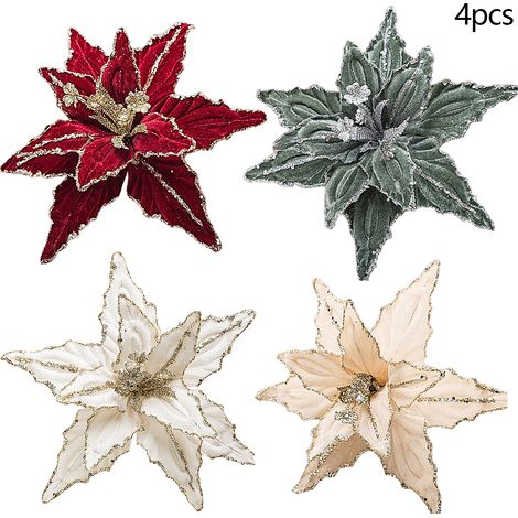4 künstliche Samtblumen, 26 cm, glitzernde Baumschmuckstücke für Feste, Partys und Hochzeiten (1/3)