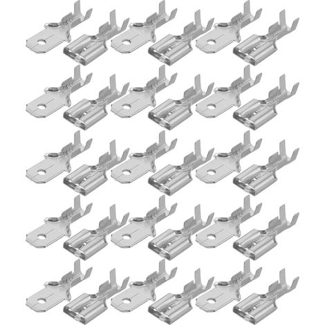 Lot de 100 paires de cosses à sertir à fourche, 6,3 mm femelle/mâle, à sertir rapidement pour câbles électriques, pour eurs de câbles automobiles et systèmes de haut-parleurs, (1/5)