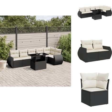 Salon de jardin 7 pcs avec coussins noir résine tressée - Ensemble Salon De Jardin - Meuble Extérieur - Jardin Design - Mobilier De Jardin - Chaise Longue (1/5)