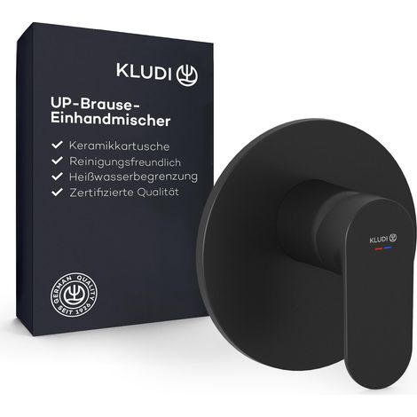 Robinet de douche encastré avec limiteur d'eau chaude, mitigeur de douche monocommande avec cartouche en céramique pour salle de bain, noir mat, accessoires nécessaires (1/5)