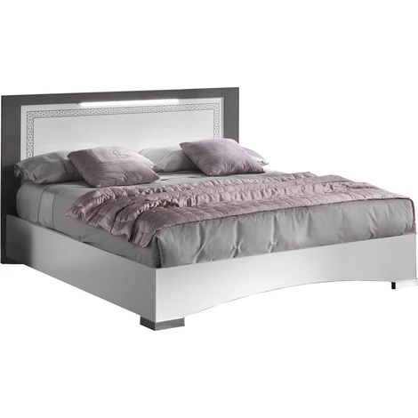 Altobuy – Lit adulte 140x190cm laqué blanc – Éclairage LED intégré – Tête de lit moderne – Panneaux de particules mélaminé (1/3)