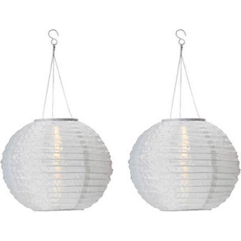 Juego de 2 faroles solares, de nailon impermeable, luz blanca cálida, para jardín, patio, boda. (1/5)