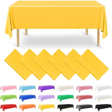 Set mit 6 Einweg-Tischdecken aus Kunststoff, rechteckig, gelb, 137 x 274 cm, für Party, Verlobung, Hochzeit, Taufe, Geburtstag