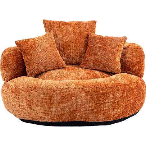 Lazy Sofa Chenille Orange mit hoher Rückenlehne und 3 Kissen 108 x 108 x 52 cm (1/5)