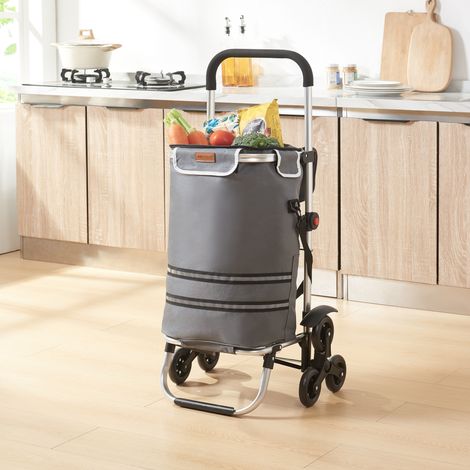 [En.Casa] – Chariot de courses pliable en aluminium gris foncé – Sac isotherme intégré – Roues étoile pour escaliers – Capacité 41 litres