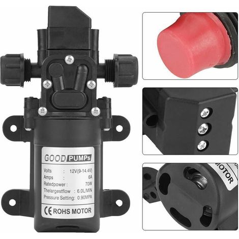 Pompe à eau auto-amorçante - DC 12V 0.9Mpa 6L/Min pompe à haute pression de l'eau du diaphragme 70W auto-amorçante (1/3)
