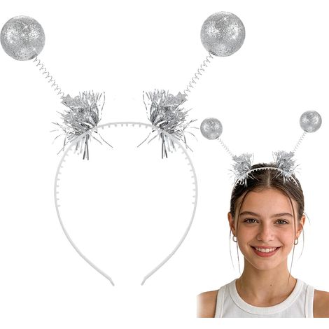 Silver Glitter Alien Headband - Alien Headband with Dangle Balls - Party Accessory for Carnival and Halloween (1/5)