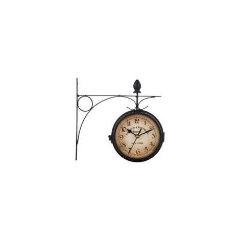 Orologio da parete vintage a doppia faccia in ferro, orologio a pendolo in stile stazione vintage con supporto per uso interno ed esterno, nero