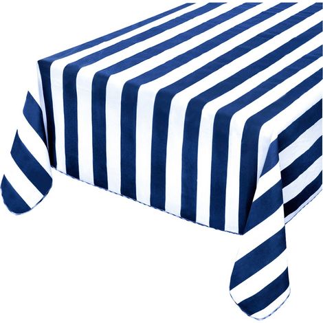 Tovaglia Giardino Cotone Bordata A Righe Varie Misure Copri Tavolo Piscina Cucina Blu - 120x160 Cm
