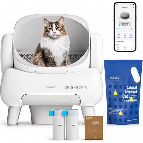 【Pack】 Litière Auto-Nettoyante + 8 kg Litière Minérale, Combinaison Recommandée, Agglomération Rapide, Faible Poussière, Contrôle des Odeurs Prolongé, Contrôle par App (1/5)